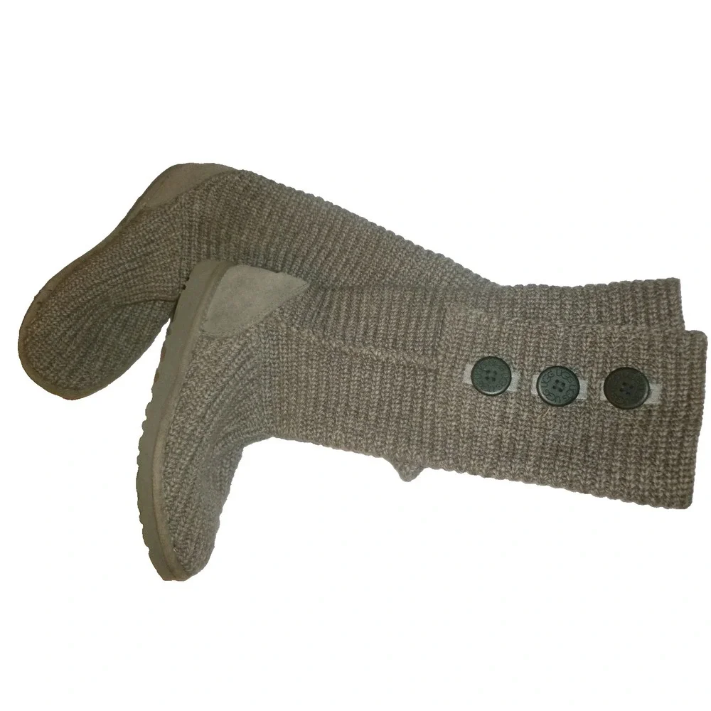 Ugg Classic Cardy II Sock‎ Boots Knit Sheepskin Wool Lined Tall Gray 5819 sz 7 M